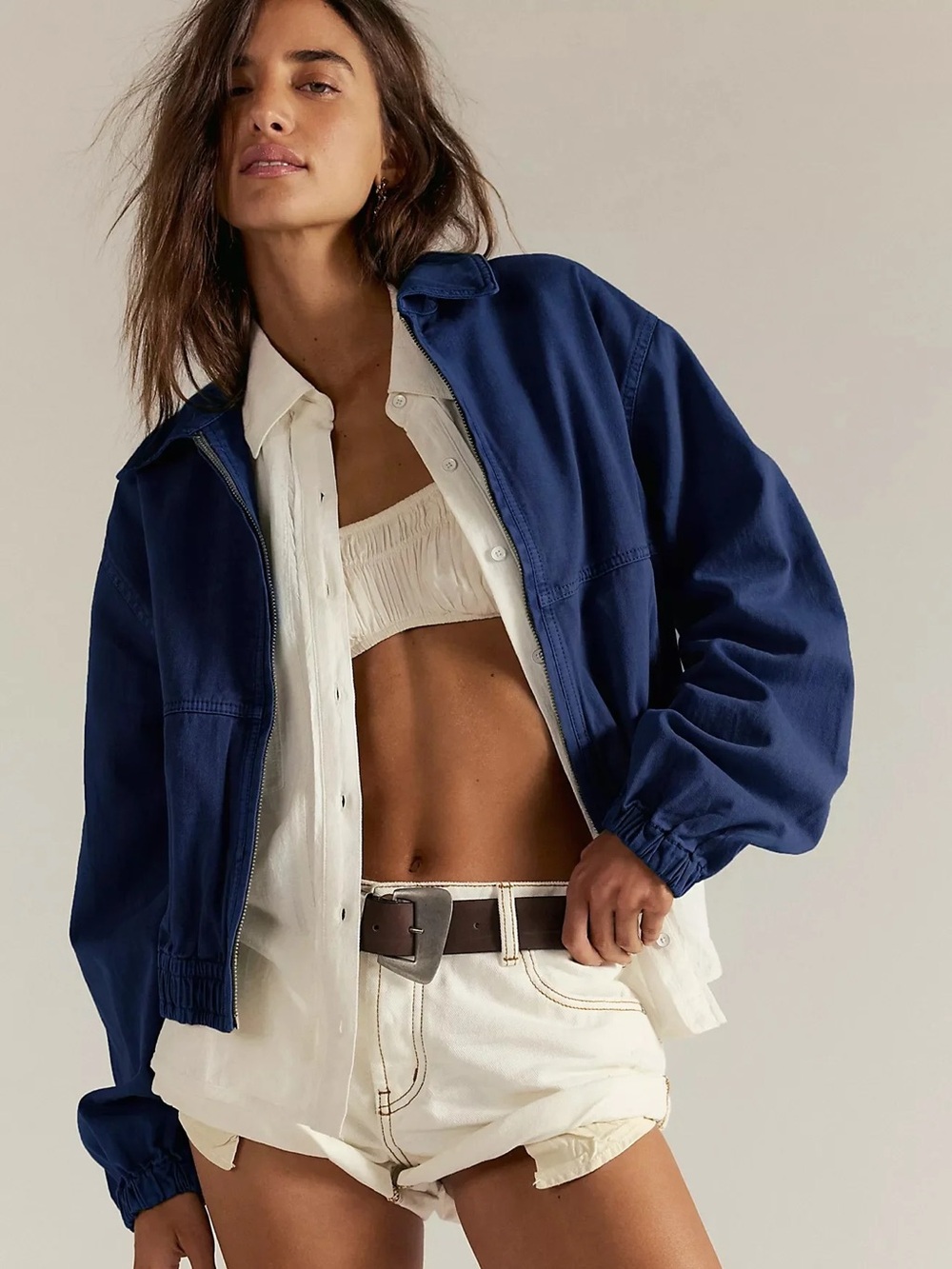 Free People Navy Bomber Jacket